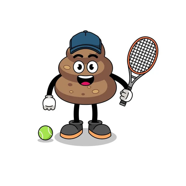 Poop Illustration Als Tennisspieler Charakterdesign — Stockvektor