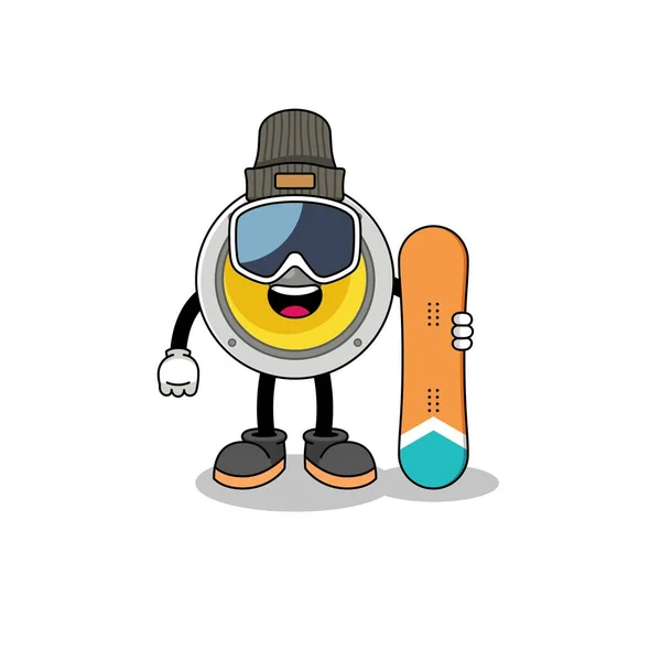 Mascota Dibujos Animados Jugador Snowboard Altavoz Diseño Personajes — Vector de stock
