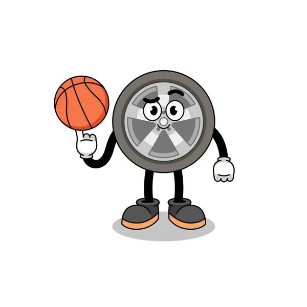Car Wheel Illustration Basketball Player Character Design — Stock vektor
