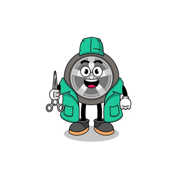 Illustration Car Wheel Mascot Surgeon Character Design — Stock Vector