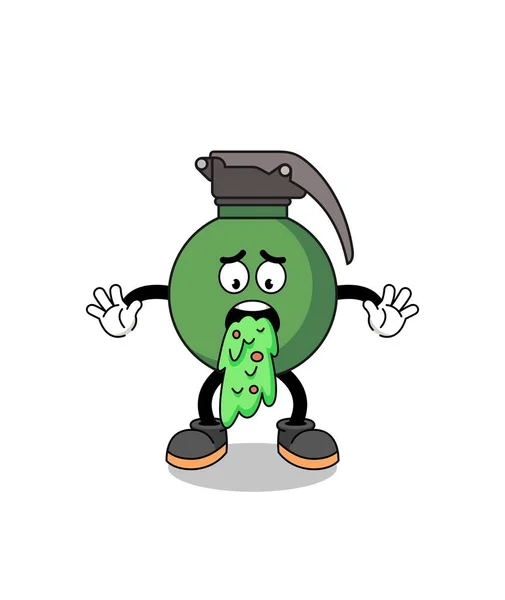 Grenade Mascot Cartoon Vomiting Character Design — Archivo Imágenes Vectoriales