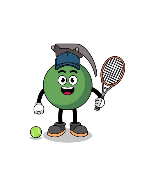 Granaten Illustration Als Tennisspieler Charakterdesign — Stockvektor