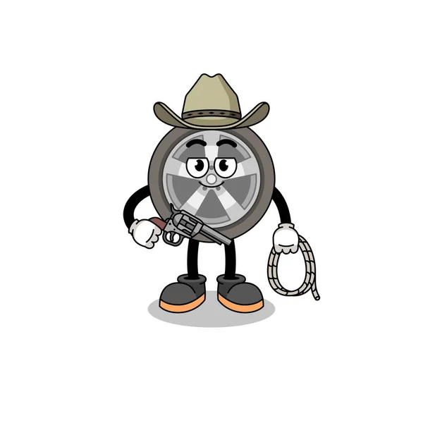 Character Mascot Car Wheel Cowboy Character Design — Stockvektor