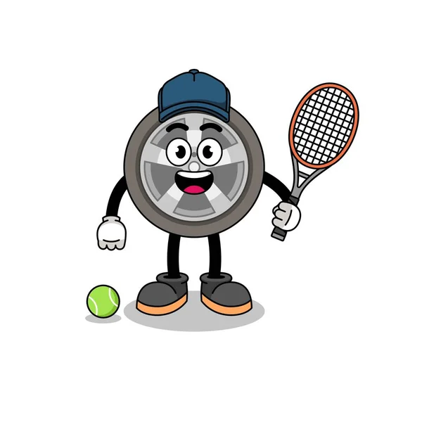 Car Wheel Illustration Tennis Player Character Design — Stockvektor