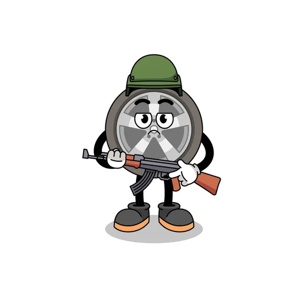 Cartoon Car Wheel Soldier Character Design — Stock Vector