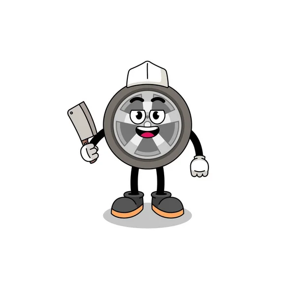 Mascot Car Wheel Butcher Character Design — 图库矢量图片