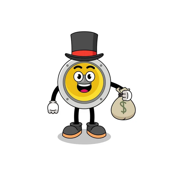 Speaker Mascot Illustration Rich Man Holding Money Sack Character Design — Stockový vektor