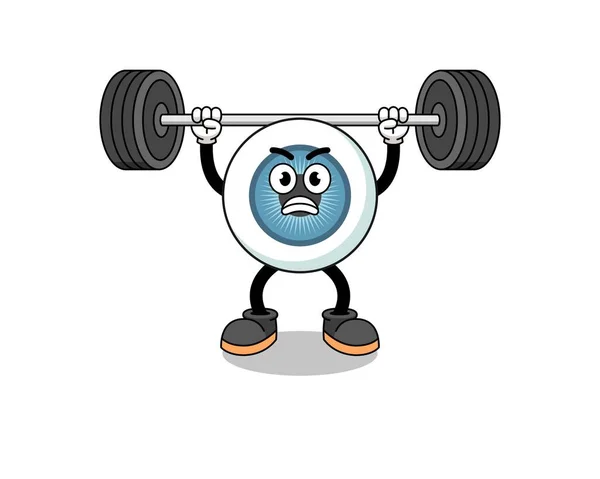 Eyeball Mascot Cartoon Lifting Barbell Character Design — Stok Vektör