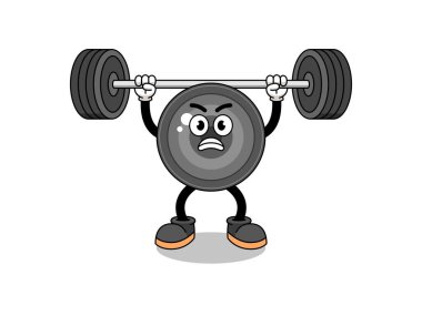 kamera merceği maskotu çizgi filmi halter kaldırıyor, karakter tasarımı