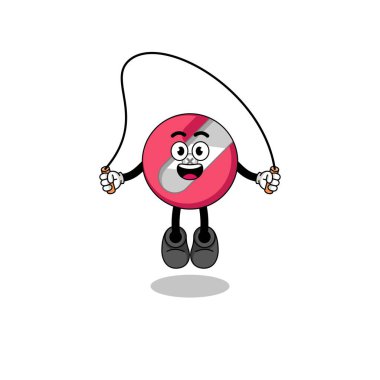 Maskot çizgi filmi ip açacağıyla oynuyor.