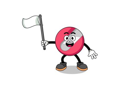 Beyaz bayraklı Illustra çizgi film karakteri.