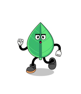 çalışan yaprak maskotu illüstrasyonu, karakter tasarımı