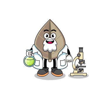 Bilim adamı olarak kurumuş yaprağın maskotu, karakter tasarımı.