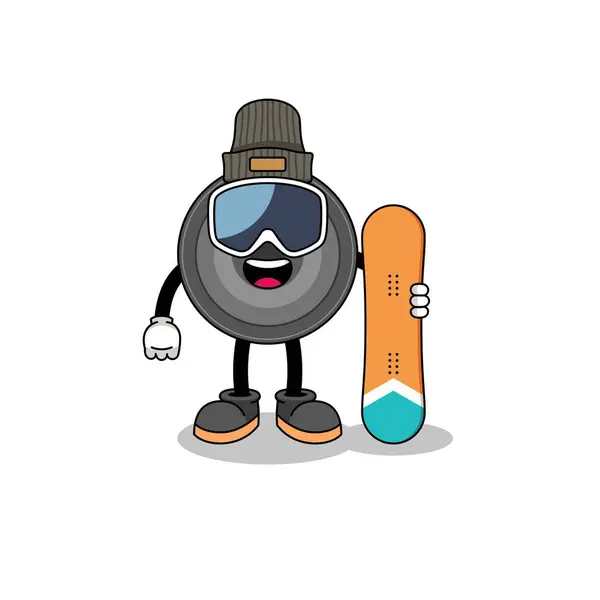 Mascotte Dessin Animé Caméra Objectif Snowboard Player Character Design — Image vectorielle