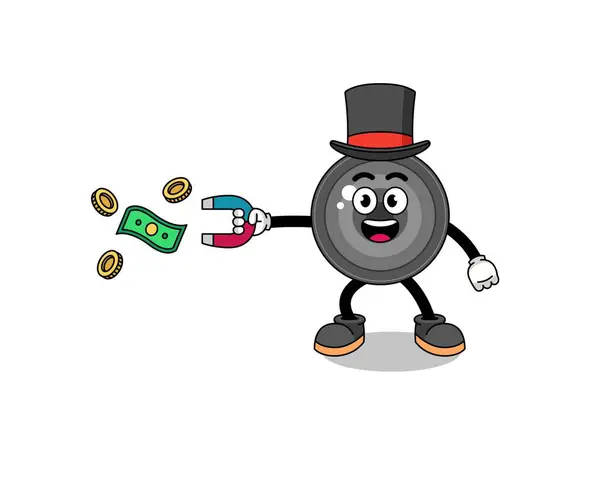 Character Illustration Camera Lens Catching Money Magnet Character Design — Stock Vector