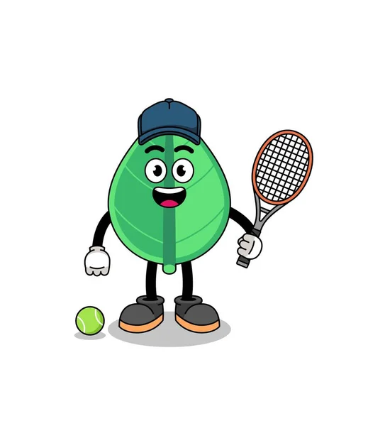 Blad Illustratie Als Een Tennis Speler Karakter Ontwerp — Stockvector