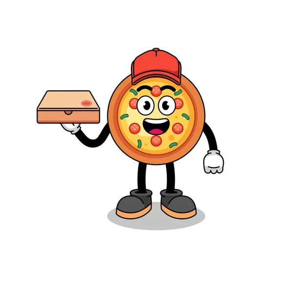 Illustrazione Della Pizza Come Fattorino Della Pizza Character Design — Vettoriale Stock