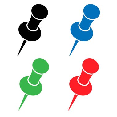 Beyaz arkaplanda farklı renklerde iğne simgeleri kümesi