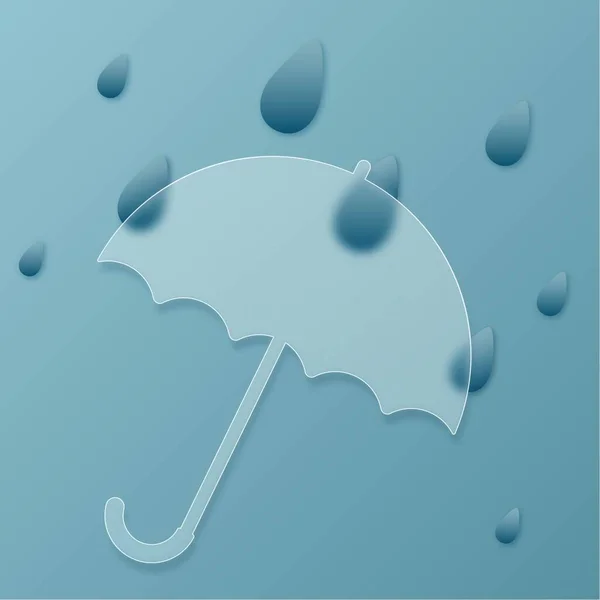 Icono Estilo Morfismo Vidrio Paraguas Transparente Con Gotas Lluvia Ilustración — Vector de stock