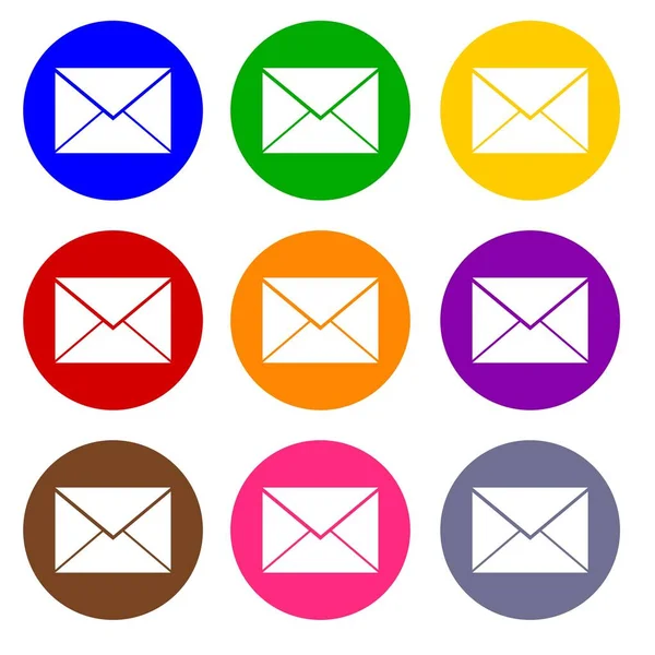 简单的电子邮件 网站图标收集 不同的颜色设置 信封图标或按钮隔离集合 — 图库照片