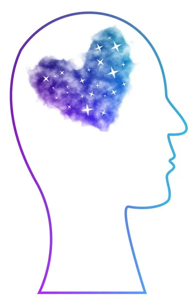 白い背景に隔離された人間の頭の中の星雲の中心 無条件の愛 精神的 オープン意識の概念 — ストック写真