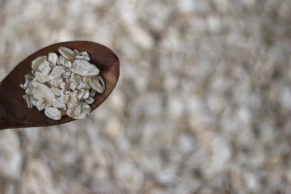 Oatmeals Spoon Blurred Background Selective Focus Photo Concept Idea Vegan — Stock Photo, Image