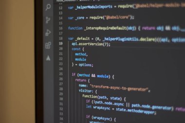 Bilgisayar ekranında javascript kodu olan teknoloji geliştirme. Arkaplan için kullanılabilir