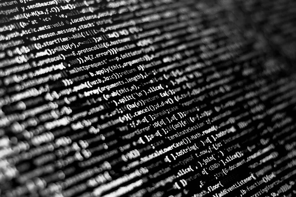 Siyah ve beyaz kod dokusu arka planı. Soyut Web programlama kodlaması