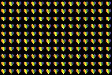 Kalp şeklinde Igbti bayrağı. Igbti tasarımı siyah arka planda çok renkli gökkuşağı. Gurur ayı fotoğraf konsepti fikri. özgürlük hareketi görünürlük günü için yaratıcı poster.