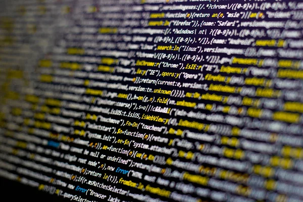 Fundo Código Colorido Código Javascript Comprimido Tela Computador Tela Codificação — Fotografia de Stock