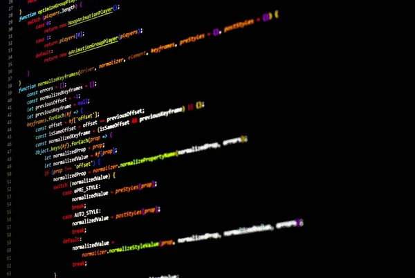 Renkli kod arka planı. javascript kodu bilgisayar ekranında. Yazılım geliştirici kodlama ekranı