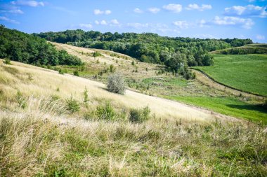 Yeşil Çimen Sahası Arka planda fantastik bulutlar.