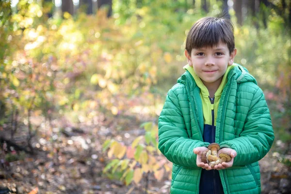 Портрет Щасливого Усміхненого Маленького Хлопчика Зеленому Пальто Тримає Руках Свіжий — стокове фото