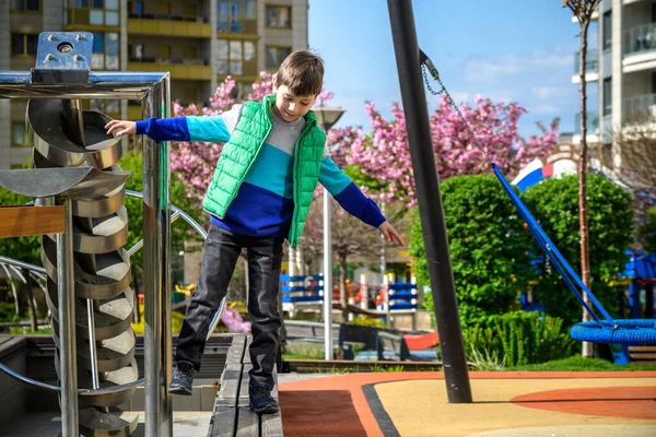 Children Obstacle Course Modern Playground Kid Crossing Wooden Bridge Other — Fotografia de Stock