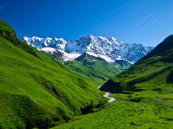 Bergtop Berglandschap Zomer Bergen Bergrivier Groene Heuvels Groene Vallei Bergdorp — Stockfoto