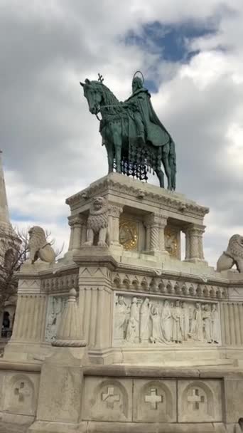 Castelo de Buda é a parte antiga da cidade onde o Palácio Real está localizado Museu Histórico e outras atrações monumentos de edifícios de escultura e fontes — Vídeo de Stock