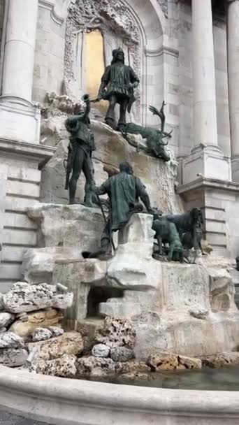 Castello di Buda è la parte vecchia della città dove si trova il Palazzo Reale Museo Storico e altre attrazioni monumenti di edifici scultura e fontane — Video Stock