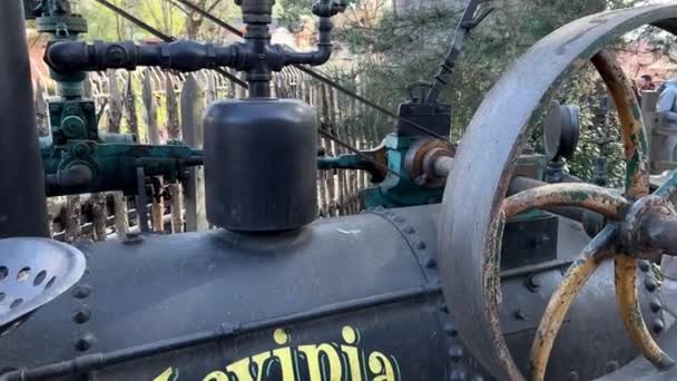 Steam locomotive at Disneyland at the most popular attraction 11.04.22 Disneyland, Paris, France — Stock Video