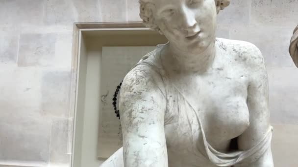 Louvre 26.04.22 Paris 'te çıplak göğüslü bir kadın heykeli. — Stok video