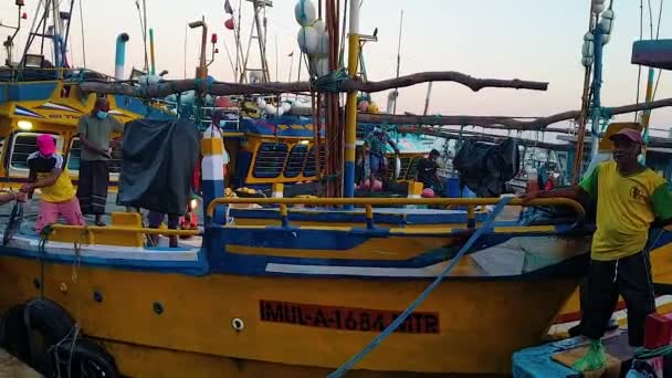 Рибний Базар Шрі Ланці Мірісі Узбережжі Індійського Океану Рибалки Привозять — стокове відео