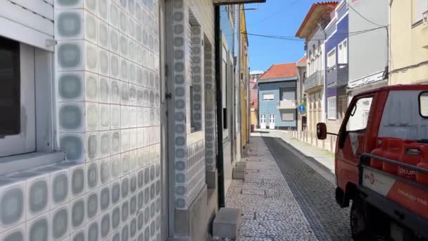 Die Stadt Povoa Varzim Portugal Und Ihre Straßen Und Die — Stockvideo