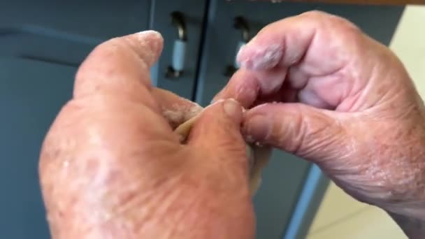 Kind Old Hands Elderly Woman Grandmother Roll Out Dough She — Stockvideo