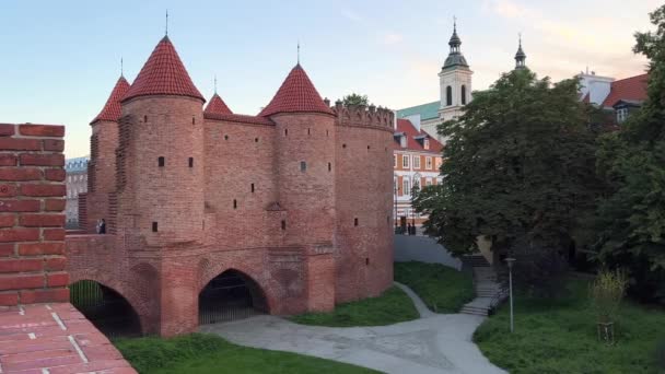 Barbican Vnější Hradby Města Restaurována Varšavě Polsko — Stock video