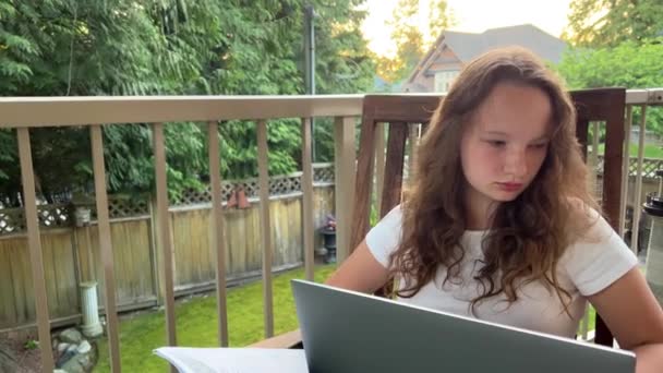 Banner Lot Space Text Online Learning Fair Haired European Girl — Stockvideo