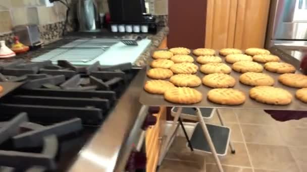 Hand Mittens Hot Takes Baking Sheet Oven Shortbread Appetizing Cookies — Vídeo de Stock