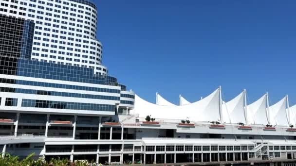 Canada Place Огромное Здание Форме Парусника Туристический Центр Ванкуверский Конференц — стоковое видео