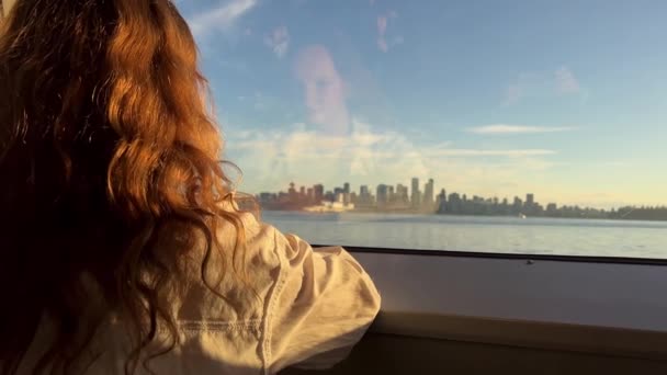 Fair Haired Girl Sits Her Back Camera Looks Out Window — Wideo stockowe