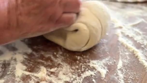 Grandmother Prepares Delicious Dumplings Pies Dumplings Her Grandson She Shakes — Stockvideo