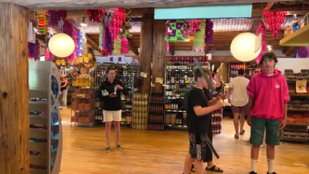 Goats Roof Country Market Coombs Store Boy Stands Waves His — Video Stock