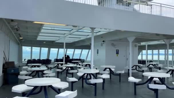 Front Deck Upper Floor Ferry Seats Glass Practically Empty Place — Stockvideo
